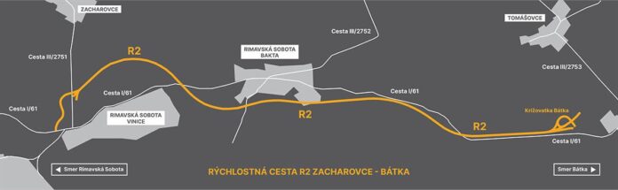 Rýchlostná cesta R2 na juhu Slovenska. Grafika: NDS