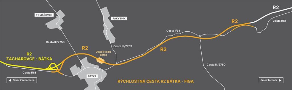 Rýchlostná cesta R2 na juhu Slovenska. Grafika: NDS