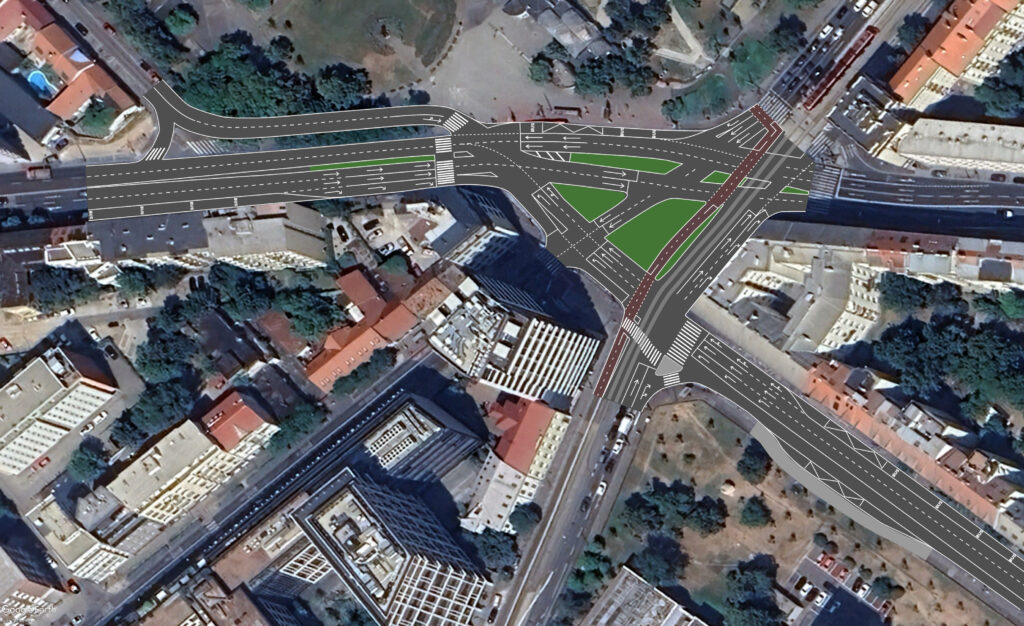 Navrhovaná úprava križovatky Račianske Mýto s bypassom zo Smrečianskej ulice. Autor: Roman Kluvanec